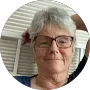 A close up of a woman wearing glasses in a circle.