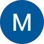 The letter m is in a blue circle on a white background.